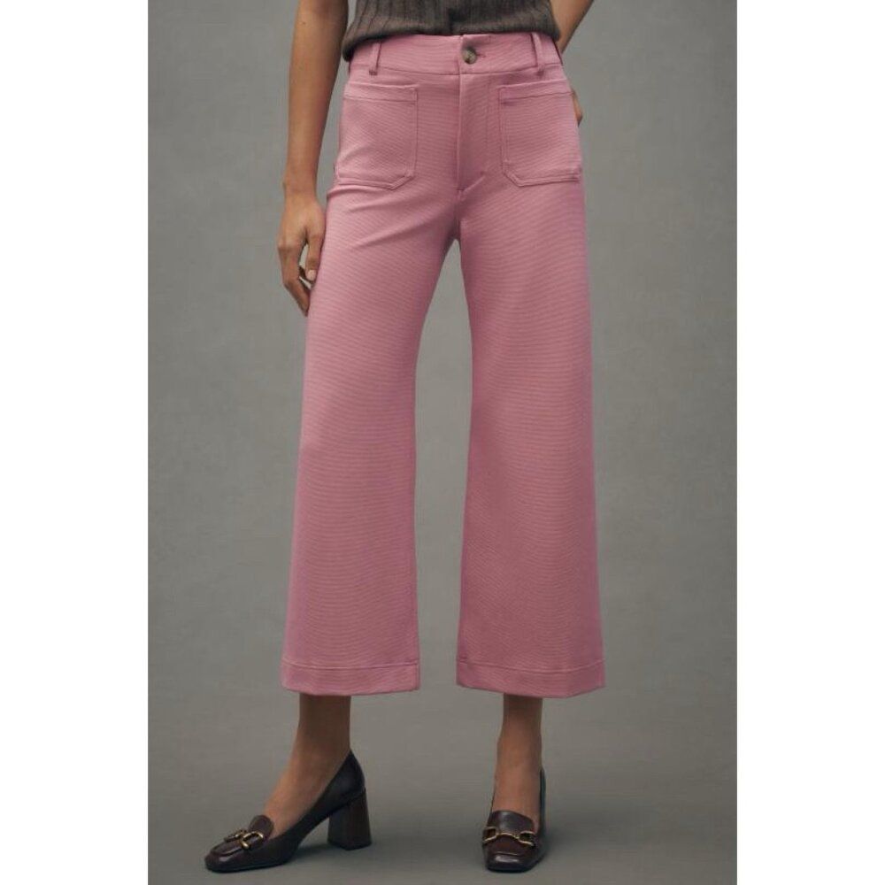 Anthropologie Maeve The Colette Cropped Wide-Leg Pants Knit Edition Pink 32 Tall